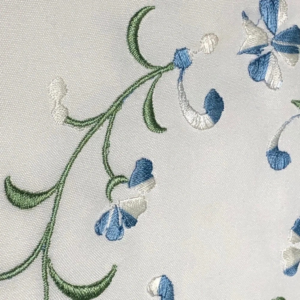 Violet Linen Elegante Pillow Cases Standard Size White- Blue Floral Embroidery